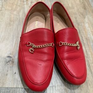 Coach Red Leather Chain Loafers for Men